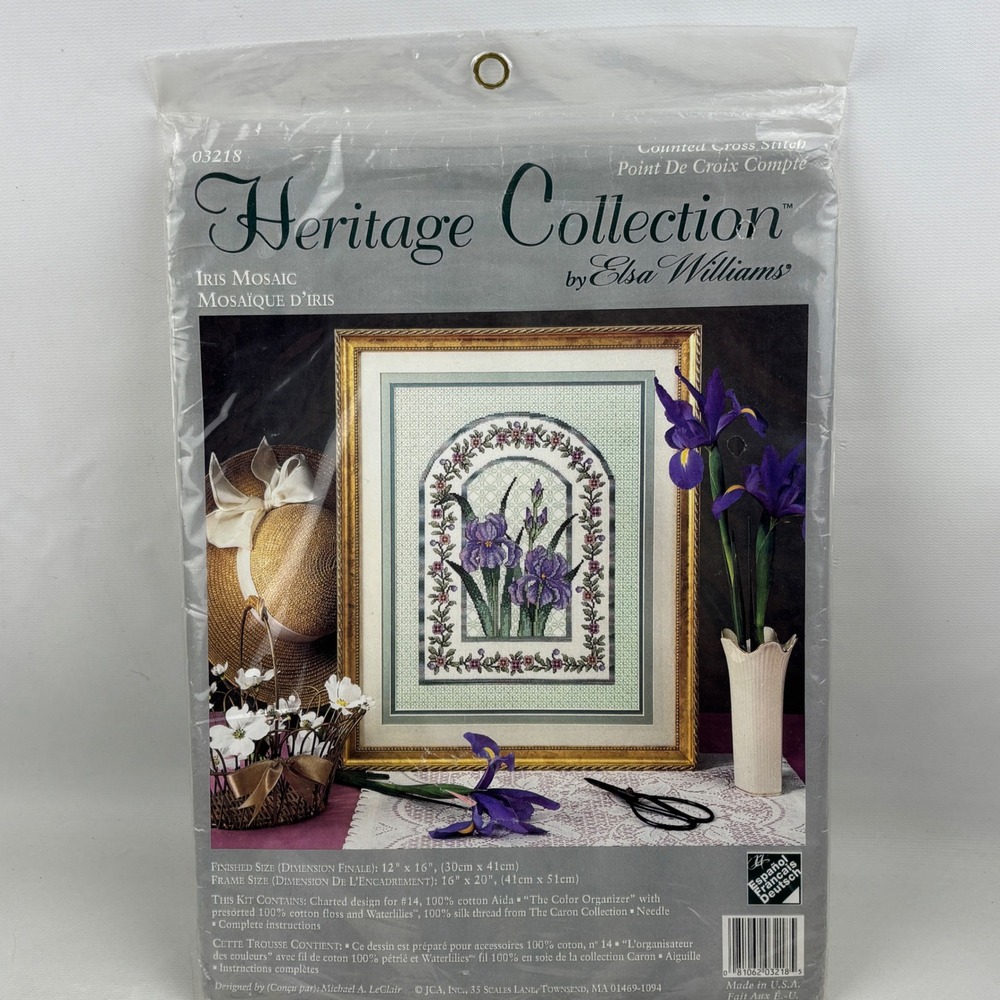 Elsa Williams Iris Mosaic Cross Stitch Kit 03218 Heritage Collection 12x16